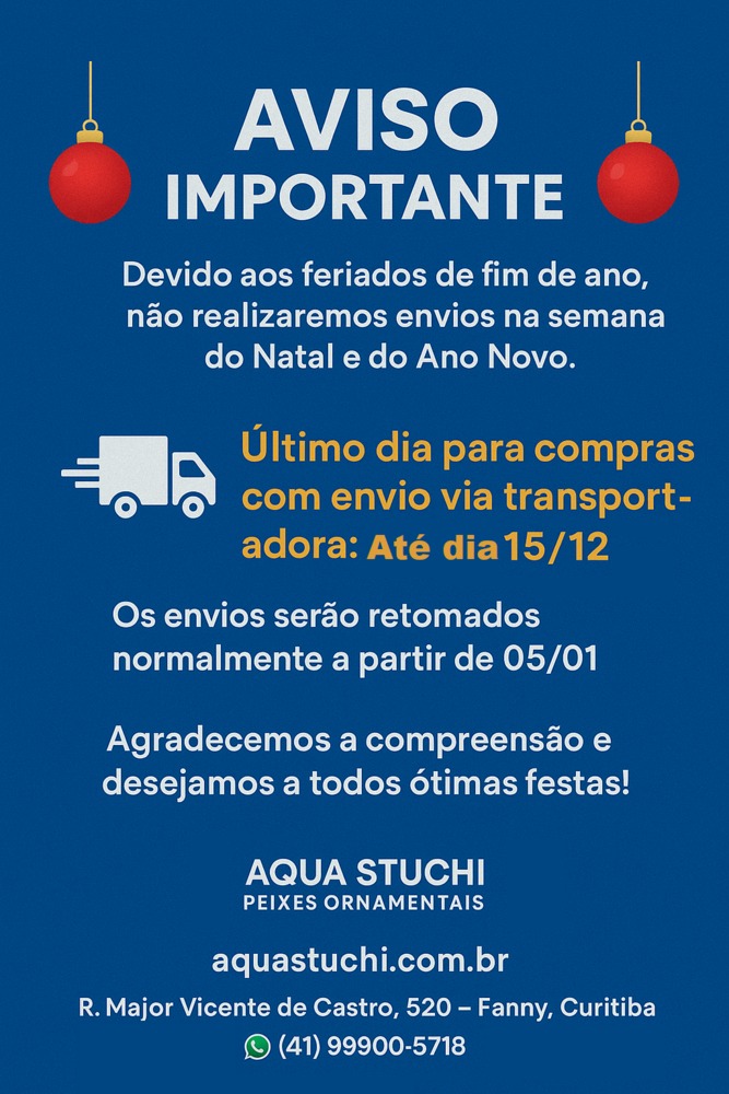 Home Aqua Stuchi Peixes Ornamentais 1 ð Aviso Importante – Envio de Pedidos no Natal e Ano Novo ð