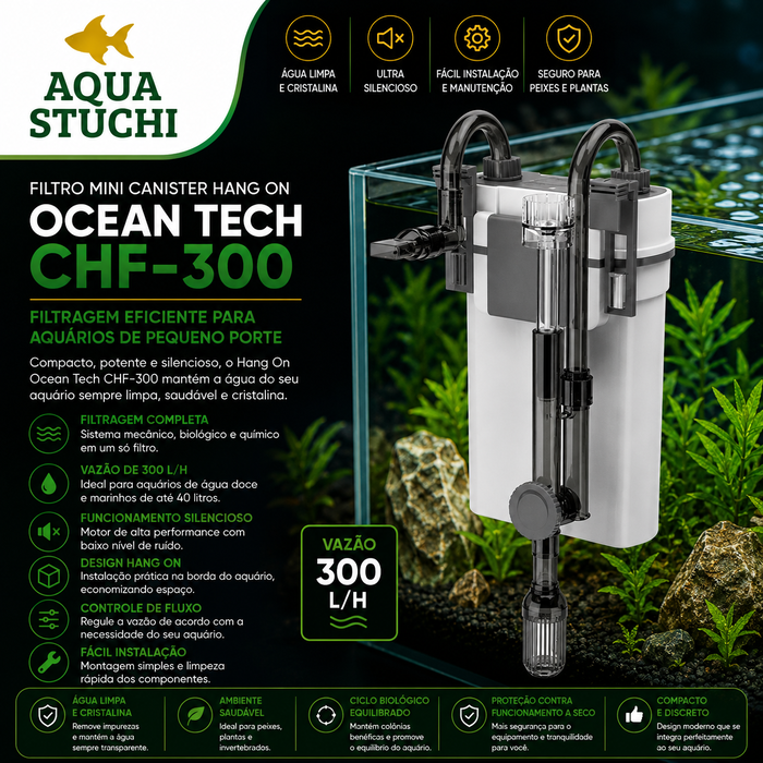 Filtro Mini Canister Hang On Ocean Tech CHF-300 – Externo para Aquários 127V