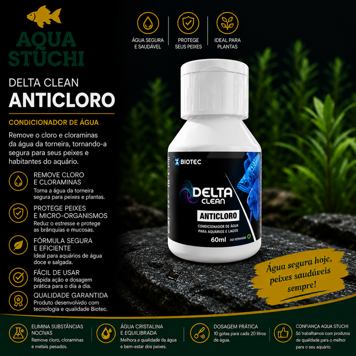 Condicionador de Água Delta Clean Anticloro com Aloe Vera 60ml para Aquários