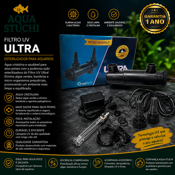 Filtro Esterilizador UV Ocean Tech 9W 127V para Aquários e Lagos até 4.000 Litros